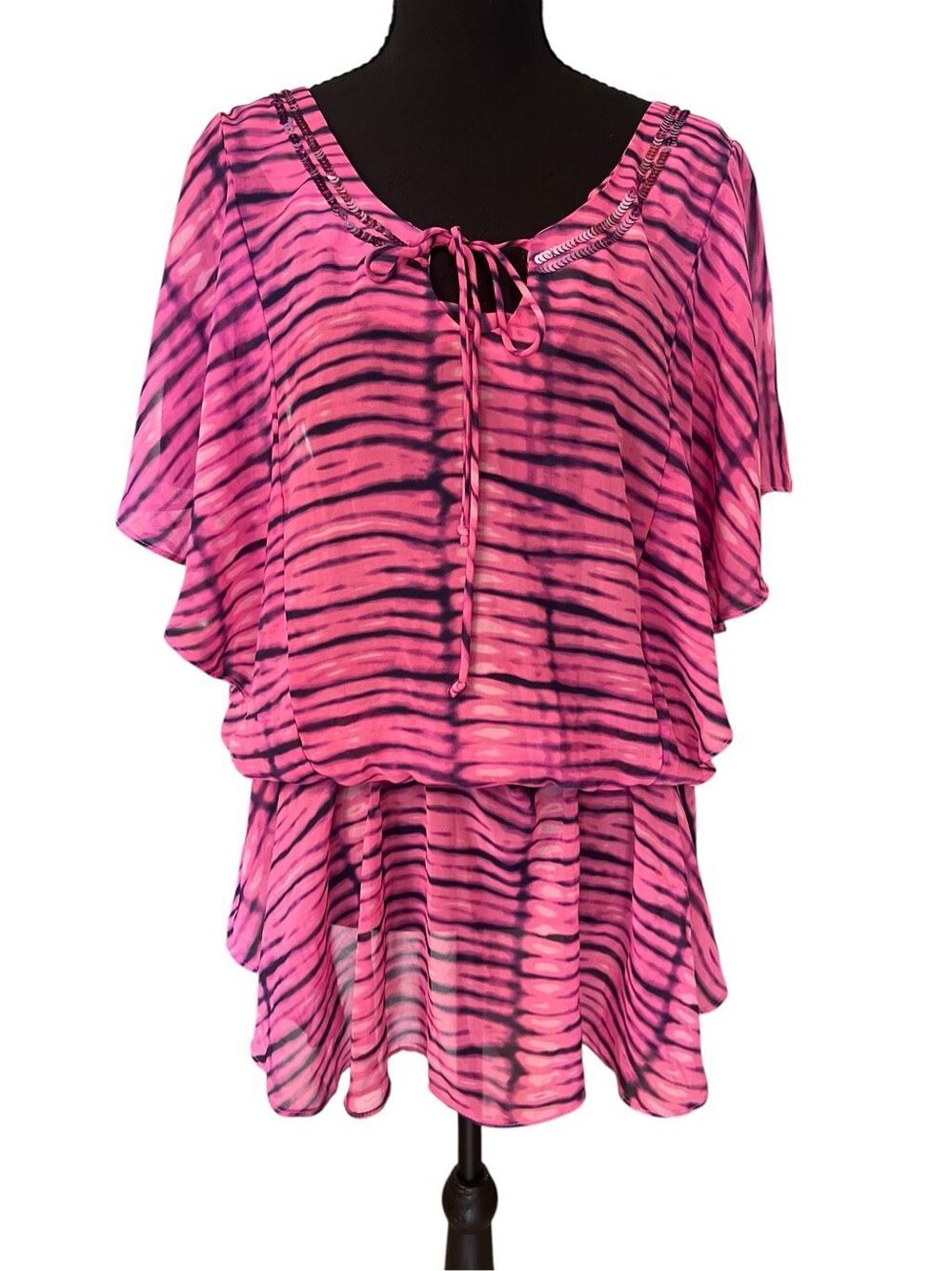Victoria's Secret M/L animal print swim cover-up pink black zebra pattern sequin
